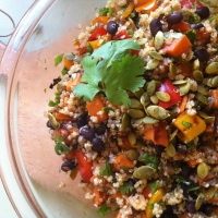 Incan Quinoa Salad with Roast Yams, Sweet Peppers, Black Beans, Lime and Chilies