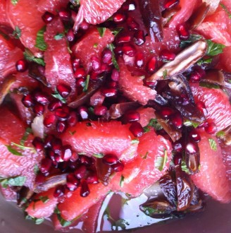 Pomegranate grapefruit salad with dates, lemon and mint